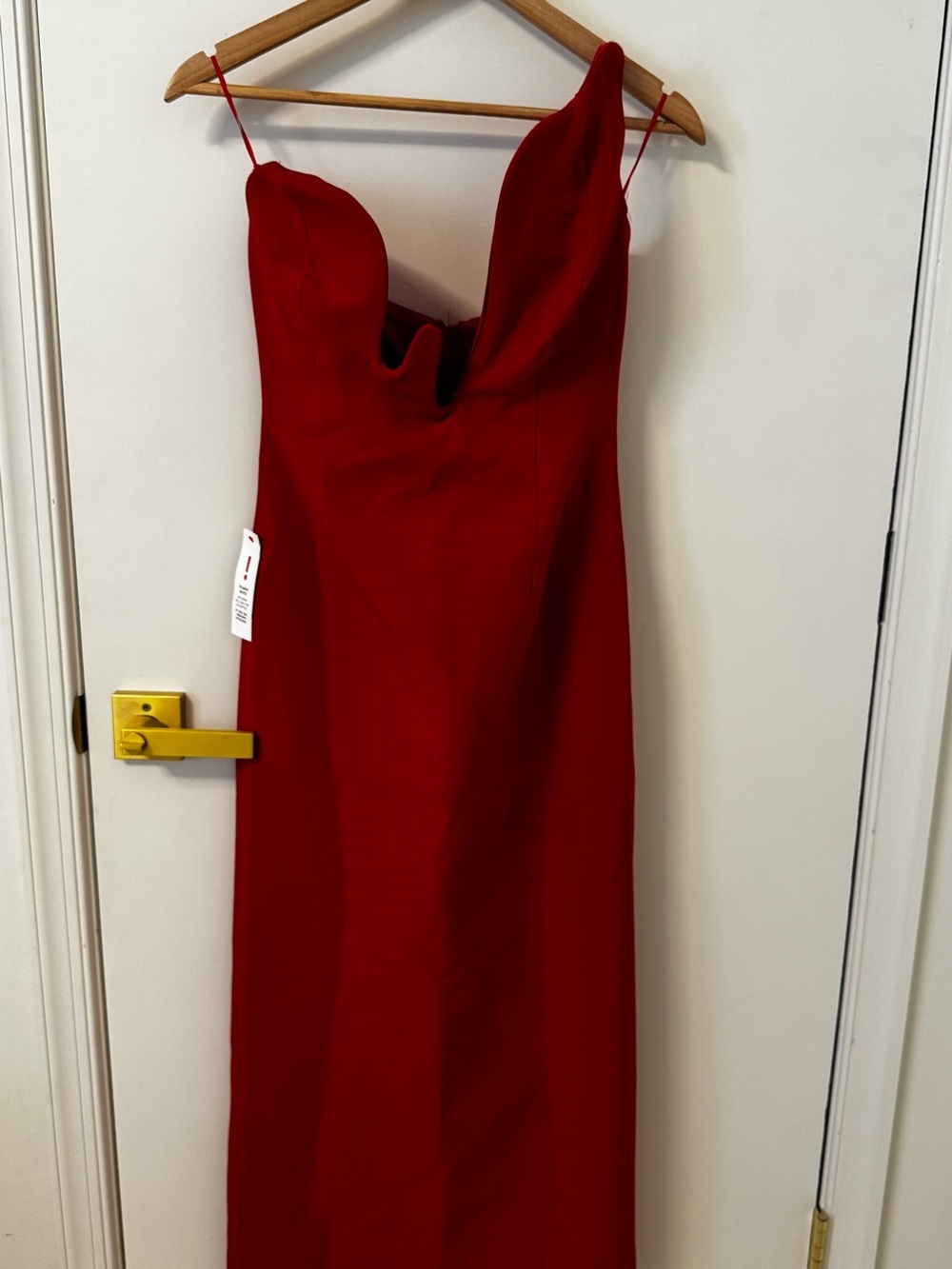 Bardot Red Strapless Midi Dress with Sculpted Flame Neckline in fire red - Picture 5 of 12